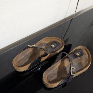 Birkenstock Mens Gizeh Birko Flor Metallic Leather Sandals Size 7 - 7.5